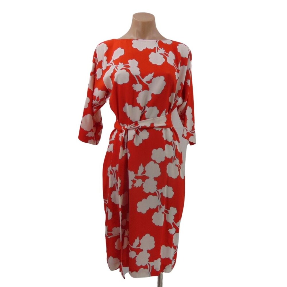 Diane Von Furstenberg DVF Maja Two Dress 8 Coral Red Halo Buds Silk Snap V Back